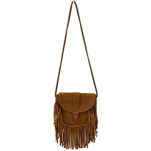 Vintage Western Suede Brown Crossbody Bag with Fringe Boho